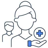Icon mit zwei Personen und einer Hand, die ein Plus hält